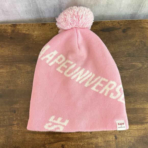 AAPE by A Bathing Ape Pink Pom Beanie “Somewhere in the Aape Universe” Knit Hat main image 5